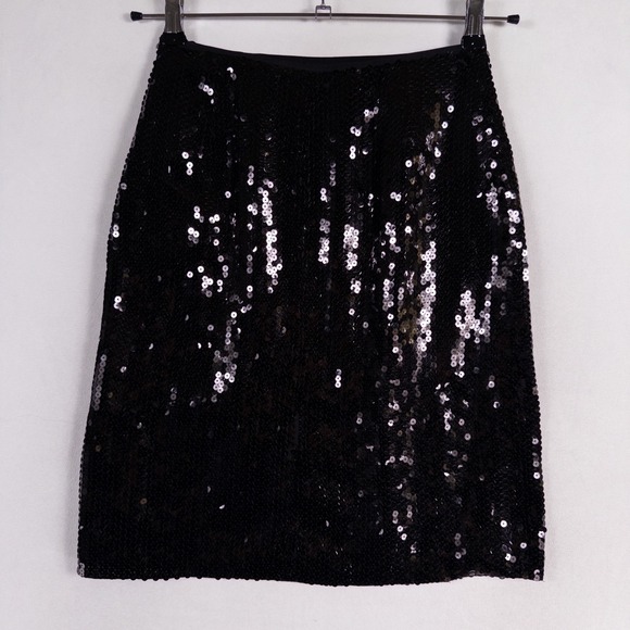 Vintage INC International Concepts Pencil Skirt Sz 2 Black Sequins Silk Glam - Picture 3 of 8
